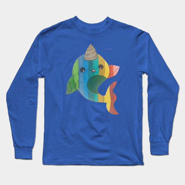 rainbow narwhal Long Sleeve T-Shirt by Wickedhart